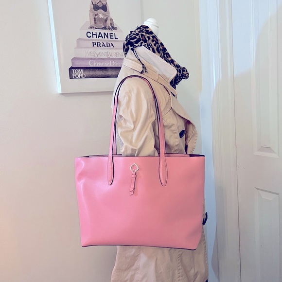 Kate Spade Pink Large Leather Bag with Signature Silver Spade Logo - Picture 5 of 13